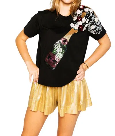 Queen Of Sparkles Popping Champagne Tee Top In Black In Black