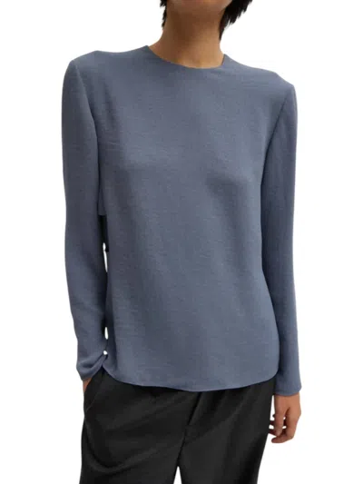 Tibi Pebble Sable Paneled Long Sleeved Top In Chrome Grey In Multi