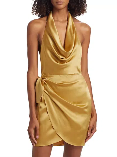 Amanda Uprichard Women's Martine Silk Halterneck Minidress In Gold