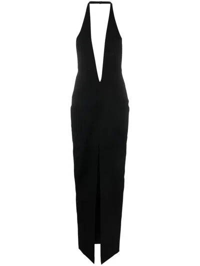 Monot Pre Silk Crepe Long Dress In Black