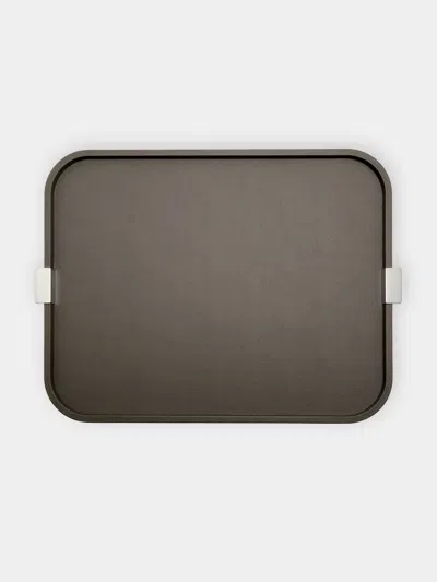 Giobagnara Puccini Leather Rectangular Tray  Abask Luxury Gift In  Grey