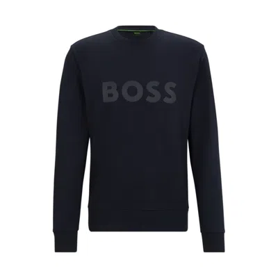 Hugo Boss Stretch-cotton Sweatshirt With Sandwich Logo In Black