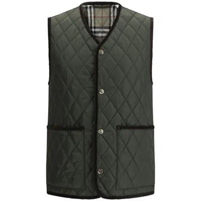 Shop Burberry Outwear Waistcoats In Green