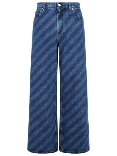 Marni Cotton Jeans Stripe Diagonal Five-pocket Wide-leg In Blue