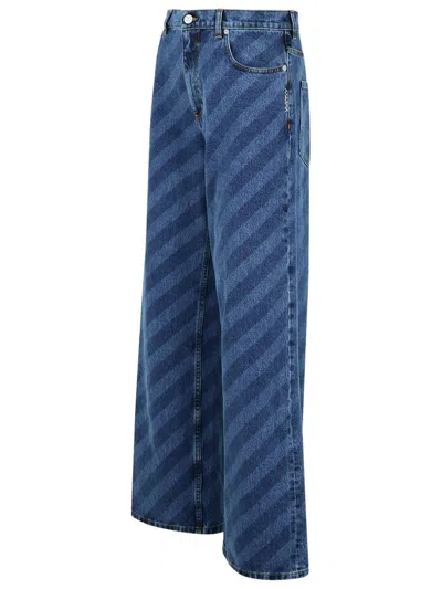 Marni Cotton Jeans Stripe Diagonal Five-pocket Wide-leg In Blue