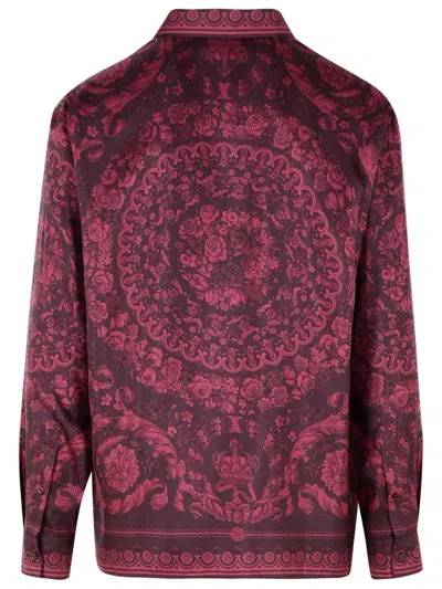 Shop Versace Burgundy Silk Shirt In Red