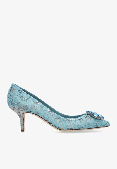 Dolce & Gabbana Court Shoe In Taormina Lace With Crystals In Light Blue