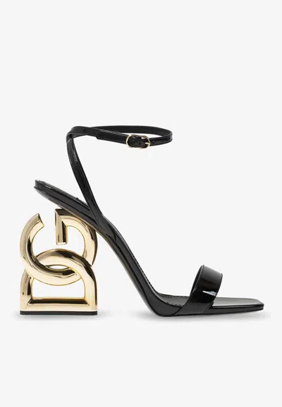Dolce & Gabbana 105mm Patent Iconic Dg Heel Sandals In Black