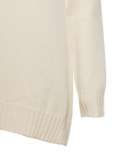 Jil Sander White Mock Neck Jumper With Asymmetric Hem In Wool Woman In White