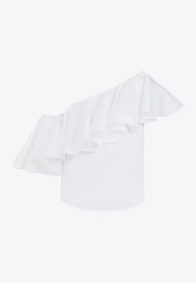 Giambattista Valli One Shoulder Ruffle Detail Top In White