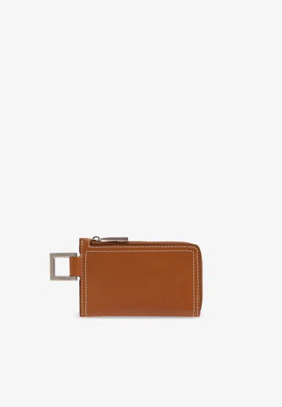 Jacquemus The Cuerda Zipped Leather Cardholder In Brown