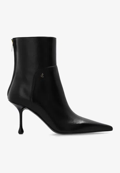 Jimmy Choo Womens Black Cycas 80 Logo-embellished Leather Heeled Ankle Boots In Black