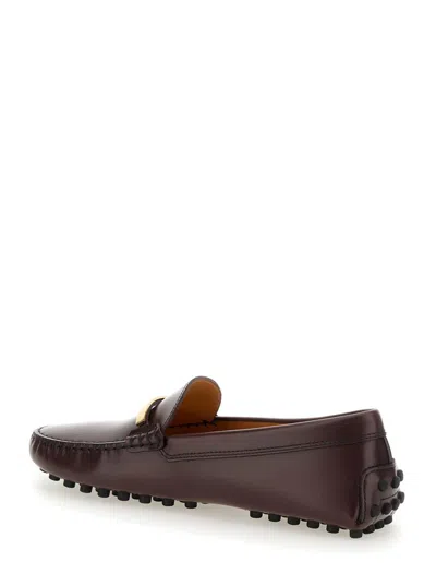 Tod's Brown Loafers With Logo Plaque And Rubber Sole In Brown