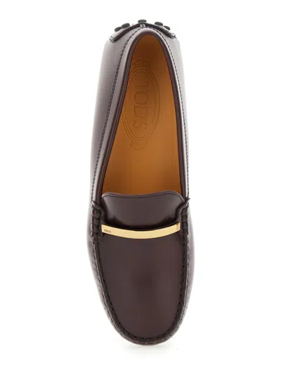 Tod's Brown Loafers With Logo Plaque And Rubber Sole In Brown