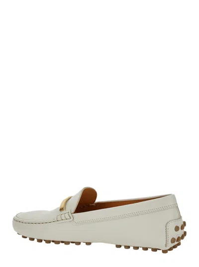 Tod's White Lime Calfskin Driving Loafer With Low Heel In White