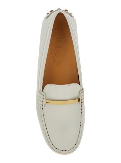 Tod's White Lime Calfskin Driving Loafer With Low Heel In White