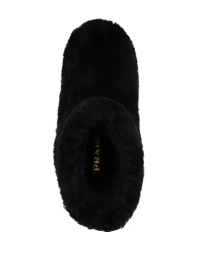 Prada Black Shearling Ankle Boots In Black