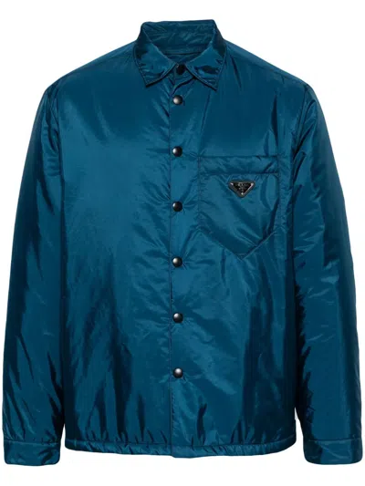 Prada Triangle Logo Padded Jacket In Aviazione