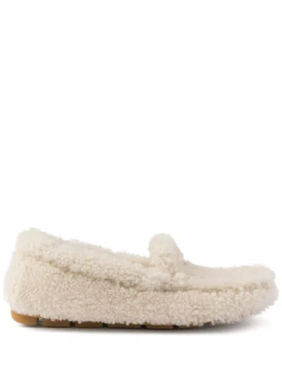 Prada Triangle Logo Shearling Loafers In White
