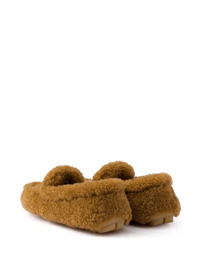 Prada Triangle Logo Shearling Loafers In Brown
