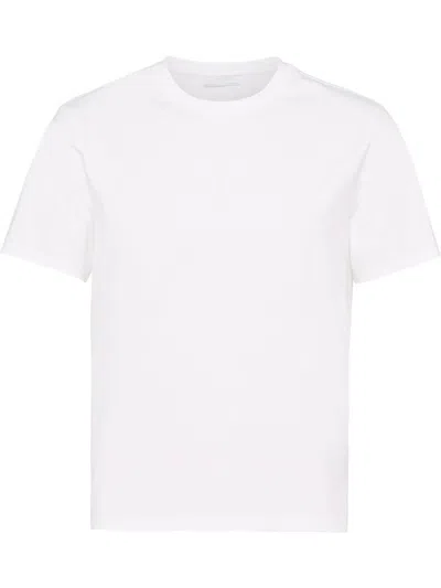 Prada Mens White Logo-embroidered Slim-fit Stretch-cotton T-shirt Xl In White