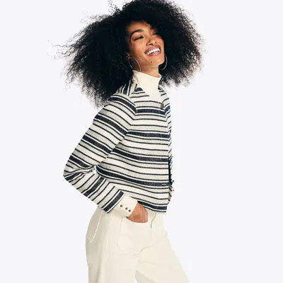 Nautica Womens Striped Cropped Jacket In Multi