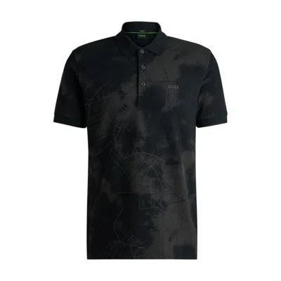 Hugo Boss Polo Shirt With Decorative Reflective Print In Black