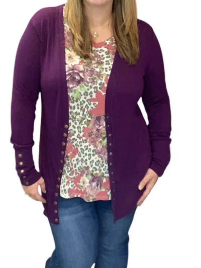 Flowerdaze Holly Snap Cardigan In Mulberry In Red