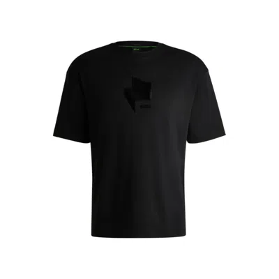 Hugo Boss Relaxed-fit T-shirt In Interlock Cotton With Gloss Artwork In Black