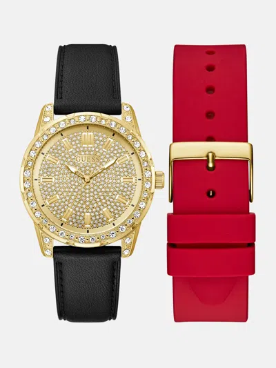 Guess Factory Leather Analog Watch Set In Multi