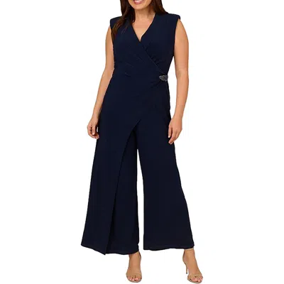 ADRIANNA PAPELL PLUS WOMENS WIDE LEG SHAWL COLLAR JUMPSUIT 