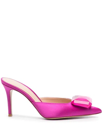 Gianvito Rossi Crystal-detail Satin Slingback Pumps In Pink
