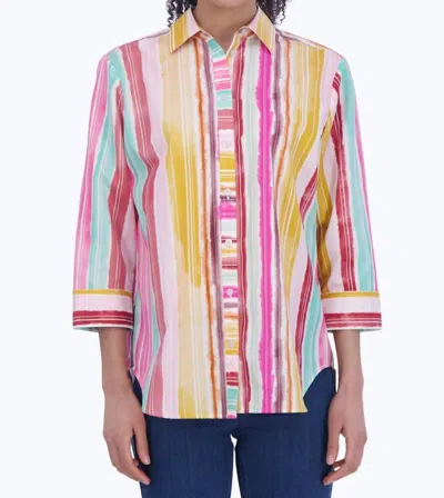 Foxcroft Watercolor Stripe Non-iron Cotton Button-up Shirt In Multi