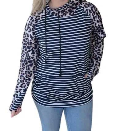 Shirley Stone Leopard & Striped Double Hoodie In Blue/white In Blue