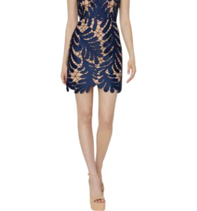 Milly Osianna Strapless Leaf Lace Mini Dress In Navy In Blue