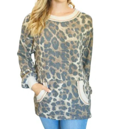 White Birch Leopard & Waffle Trim Tunic In Multi In Multi