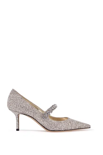 Jimmy Choo 'bing' Metallic Rhinestoned Pumps With Crystal Embellished Band In Silver