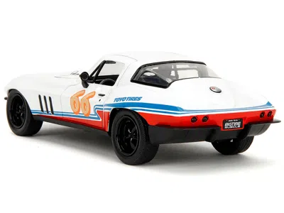 Diecast Model Jada 1966 Chevrolet Corvette #66 "racing Spirit" White With Graphics "bigtime Muscle" Series 1/24 Diecast