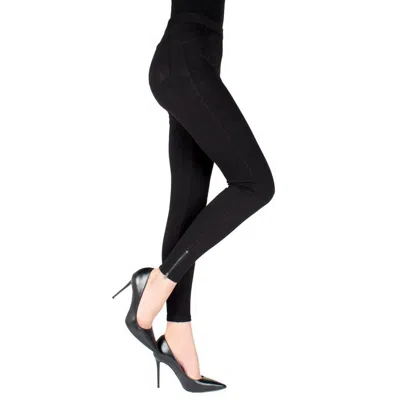 Memoi Zipper Ankle Jean Leggings In Black In Black
