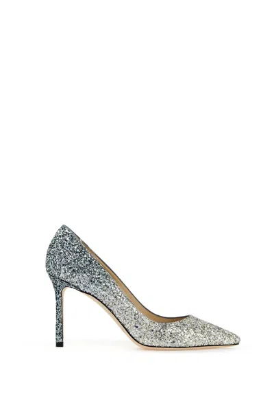 Jimmy Choo Silver And Blue Glitter Romy 85 Pumps In Silver