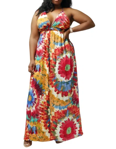 Hers & Mine Sleeveless Maxi Dress In Red Multi In Multi