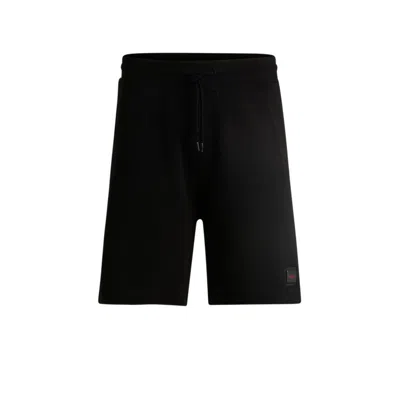 Hugo Boss Cotton-terry Relaxed-fit Shorts With Logo Trim In Black