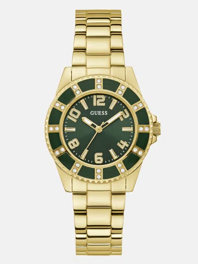 Guess Factory Green And Gold-tone Analog Watch In Gold