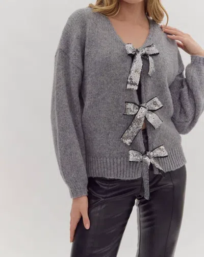 Entro Sequin Sweater Cardigan In Greystone In Multi