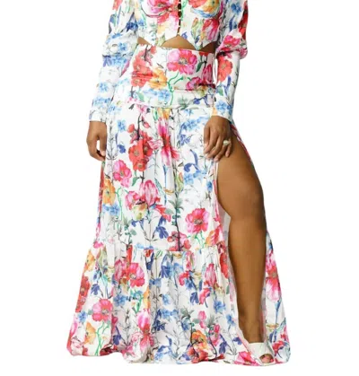 Banjul Long Sleeve Maxi Skirt Set In White Multi In Multi