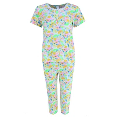 Elegant Emily Women's Plus Size Yellow Floral Capri Set In Yellow