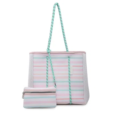 Jen & Co. Meribella Multifunctional Neoprene Tote And Pouch In Multi Stripe In Multi