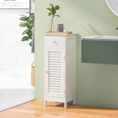 Hivvago Woodern Bathroom Floor Storage Cabinet With Drawer And Shutter Door-white
