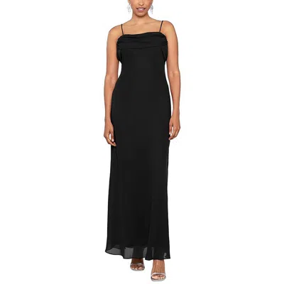 BETSY & ADAM PETITES WOMENS COWL NECK SPAGHETTI STRAP EVENING DRESS 