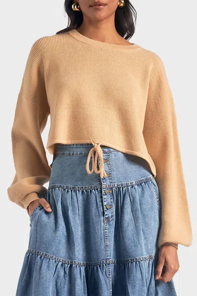 ELAN DRAWSTRING PULLOVER SWEATER IN BEIGE 